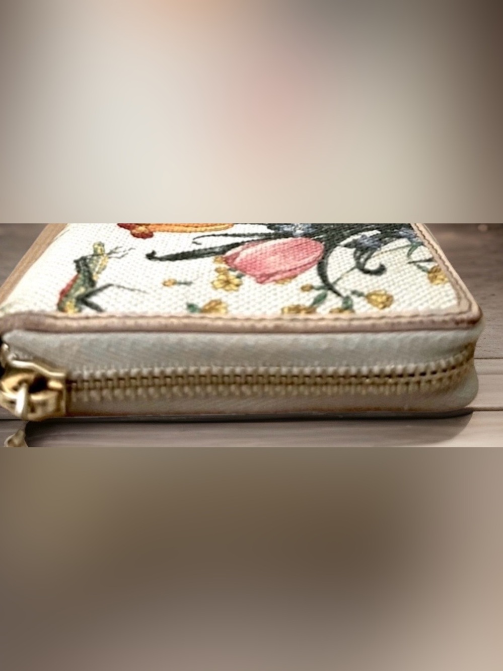 Gucci Floral Cream Canvas Continental Bamboo Tassel Zip Around Wallet Dust bag - Picture 5 of 9